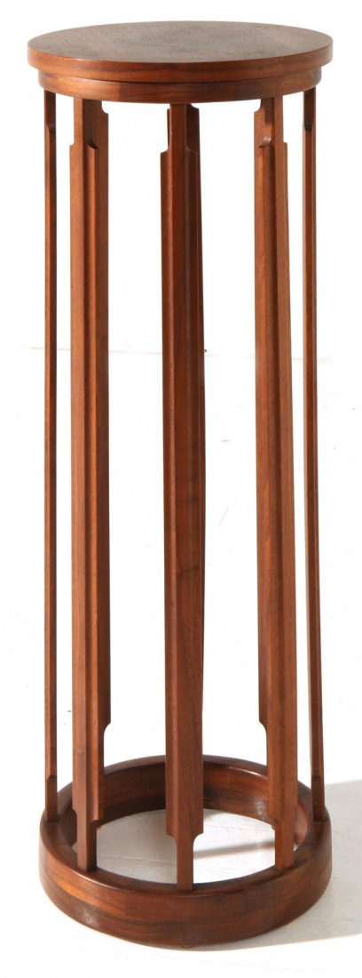 Kipp Stewart: Rare Arrow pedestal. Drexel. 1960's. Walnut. Size 13 diameter x 32H.