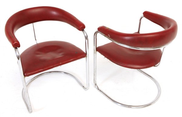 Anton Lorenz: Lounge chairs, pair. Thonet. Chrome plated metal, vinyl. Size 23W x 21D x 28.75H
