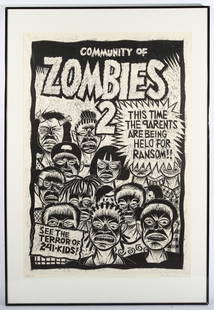 Thom Shaw: "Zombie 2", 2001. Tempered Masonite relief print. Signed LR. A/P2. Size 49.5 x 33 site. Framed and matted.