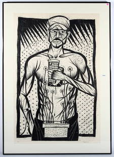 Thom Shaw: "Inner Sanctums: Stress Test Day". Dated 2000, tempered Masonite relief print, Size 56 x 35 site. Signed LR. A/P1. Framed and matted.