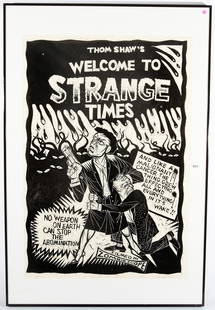 Thom Shaw: "Welcome to Strange Time", 2004. Woodcut, signed, A/P1. Size 49.5 x 33 site. Framed and matted.