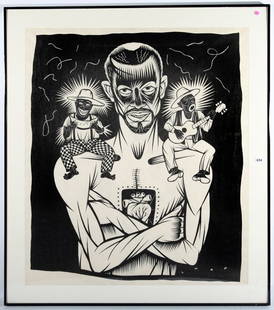 Thom Shaw: "Self Portrait: Requiem for a Stereotype". Ink on Paper, signed LR. Size 48 x 40.5 site. Framed and matted.