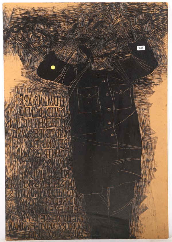 Thom Shaw: Unframed. Wood block plate. "Black Boy"/"Portrait". Size 48 x 32 site.