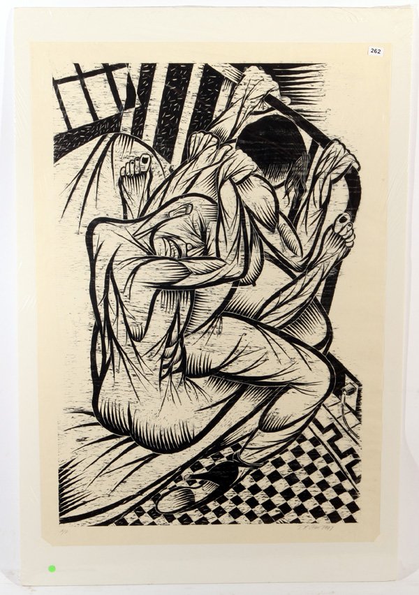 Thom Shaw: Unframed. Woodcut. Untitled. Size 52 x 36 site. Signed LR. 1997.