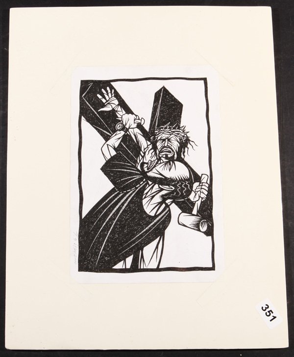 Thom Shaw: Unframed. Ink on Paper. "Self Portrait: Redemptive Confessions", 2000. Size 8.5 x 12. Signed in pencil T. Shaw, 2000.