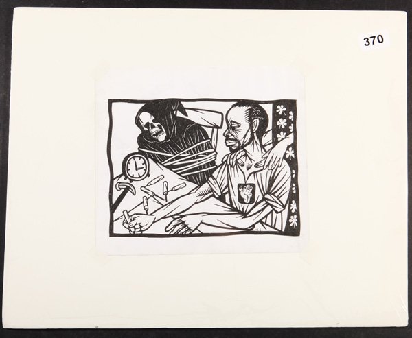 Thom Shaw: Unframed. Ink on Paper. "Self Portrait: My Associate and I", 2001. Size 9 x 10 site. Signed TS.