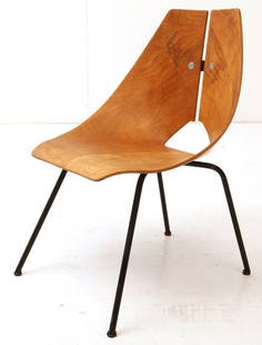 Ray Komai Chair: Ray Komai Chair, JG Furniture Company, 1949. Mahogany, chrome plated, steel, aluminum, stainless steel. Size: chair 21w x 22.5 d x 29.75 h, seat 15.5