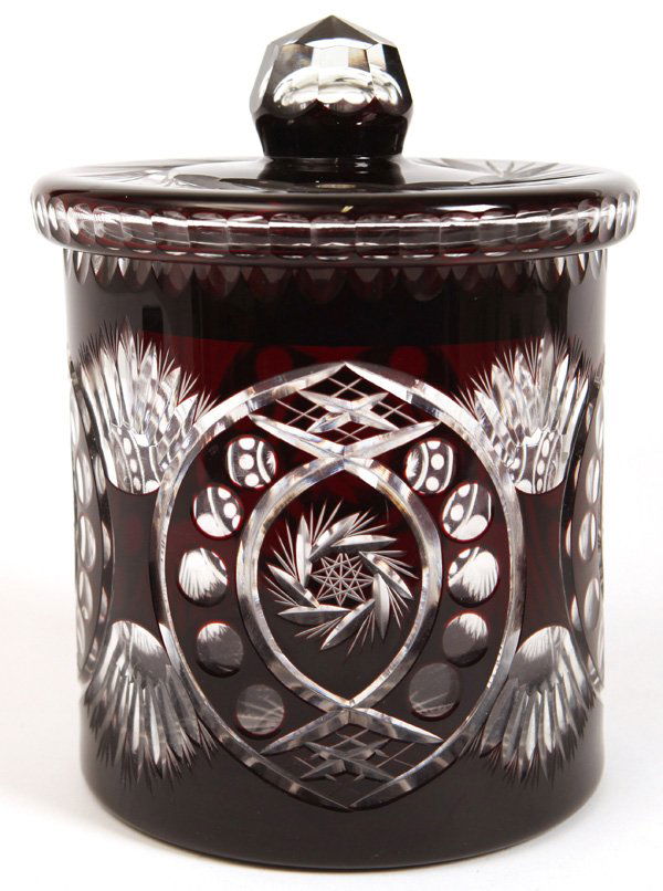 Cranberry Cut Glass Lidded Jar (1 of 7)