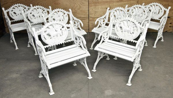 Cast Aluminum Eagle Arm Chairs with Hunting Dogs (1 of 7)