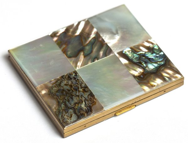 Mother of Pearl Compact: Mother of Pearl compact with brass 2 3/4 x 2 1/5