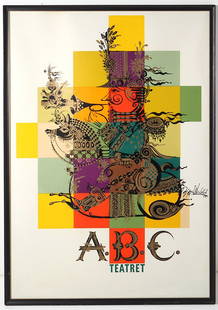 Bjorn Wiinblad ABC Teatret: Housed in black frame, signed in plate lr. Size 47.5 x 33