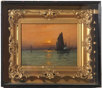 G. B. Dart Oil: Oil on canvas signed lorer right, signed lower left. Housed in gold frame inside shadowbox. Size 9 x 12 (sight)