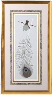 Charlie Harper Serigraph: Serigraph on paper titled "Fine Feather", serigraph series # 23 Numbered 32 of 1500 Signed lower right. Size 21 x 8.