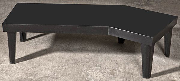 Paul Laszlo Coffee Table Attribution: Angular coffee table. Black lacquered wood. Size: 62.5w x 29d x 16.5h.
