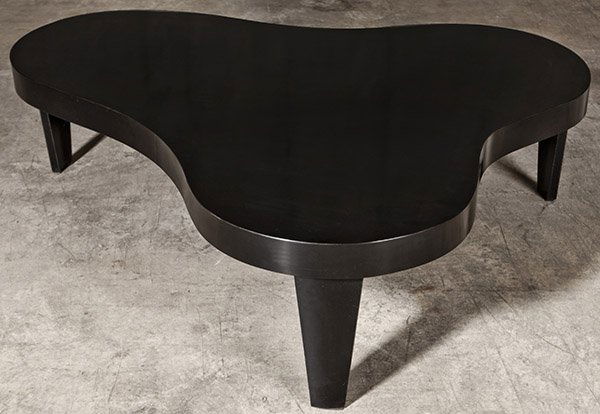 Paul Laszlo Coffee Table: Amoeba shaped coffee table. Black lacquered wood. Size: 56w x 47.5d x 16h. Condition: very good.
