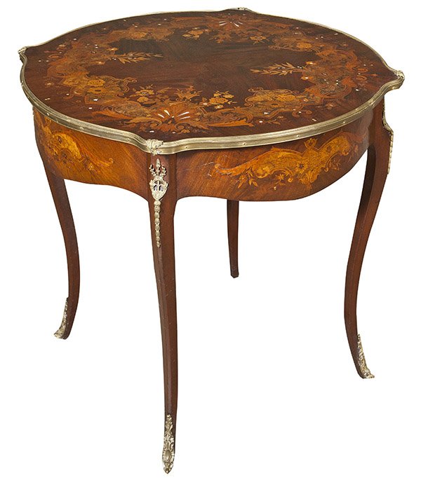 Late 19th century inlaid parlor table (1 of 10)