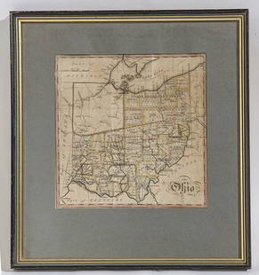 1818 Map of Ohio: Fine and early map by John Melish, 1818 Publication info. Philadelphia: John Melish 1818 Original cost $800. Size 9 x 9 sight, Frame 16 x 15.