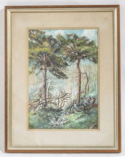 John Anthony Bartok (1938-2002) Mixed Media: Mixed media on paper, landscape. Signed lower left and dated 1965. Size 12.5 x 9 sight, Frame 19 x 15