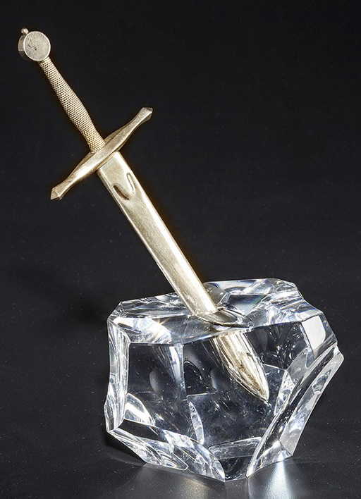 Steuben Excalibur Sword and Stone Paperweight