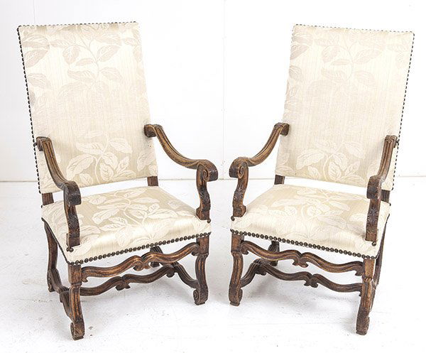 Pair Wm. & Mary Carved Arm Chairs (1 of 10)