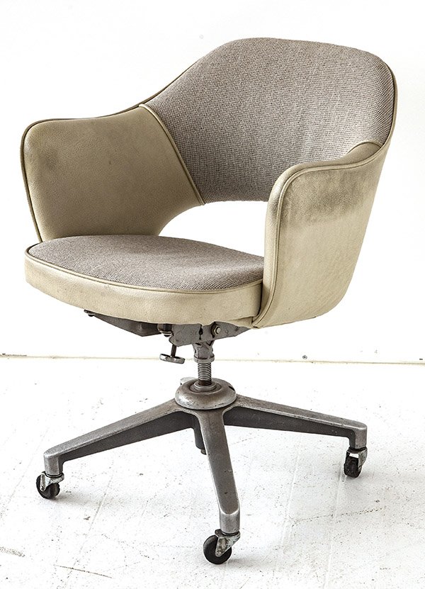 Eero Saarinen Executive Chair: Executive office chair, Knoll Associates, 1950's. Vinyl, upholstery, steel, enameled steel, plastic. 25w x 25d x 31.5h