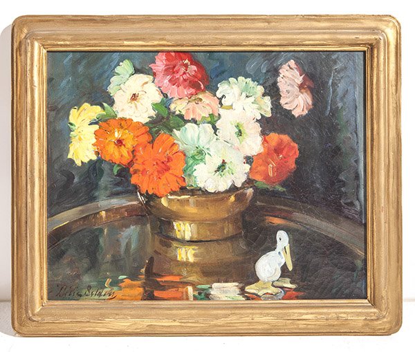 Dixie Seldon: Oil on canvas, Still life of flowers. Signed LL 16.25 x 20.5 sight