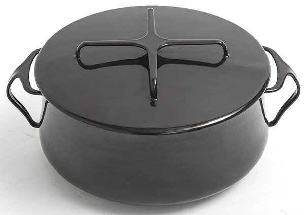 Jens Quistgaard Casserole: Double handled casserole, black enamel of steel (Black is hard to come by)4 quarts
