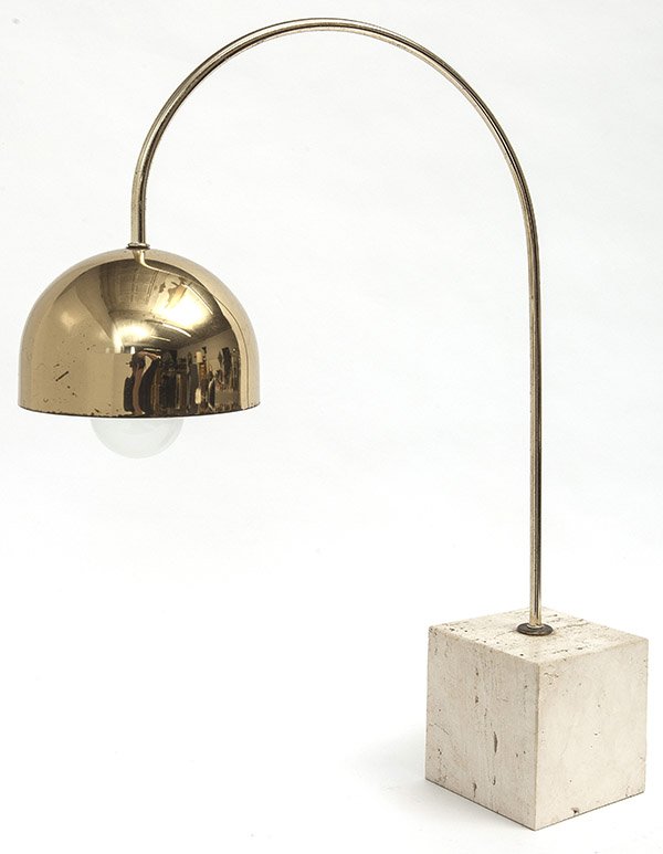 Robert Sonneman Desk Lamp/Table Lamp: Occasion Arc Lamp 1960's Travertine, Chrome plated metal. Size 17w x 5d x 23.5h.