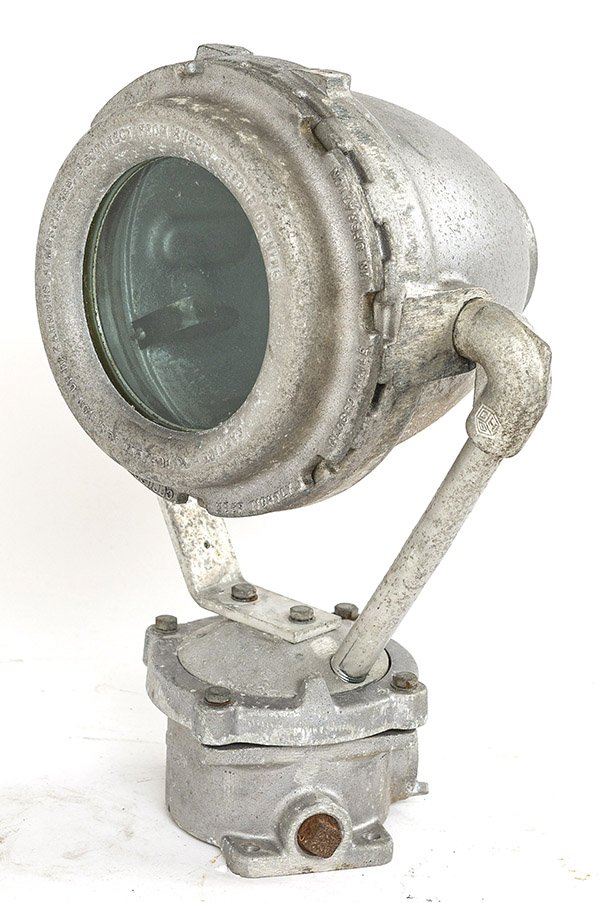D-Crouse-Hinds Spot Light: 1950's Aluminum, tinted glassSize 12"W x 10"D x 17.5"H
