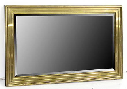 Mastercraft Mirror: Custom ordered mirror. Ribbed frame. Given to consignor by owner of Mastercraft. Size 52.5w x 2d x 34h. *Please note mirror can be hung vertically as well.
