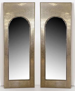 Mastercraft Mirrors: Wall mirrors, pair. 1970's Brass mirrored glass. Size 19 3/4w x 56h