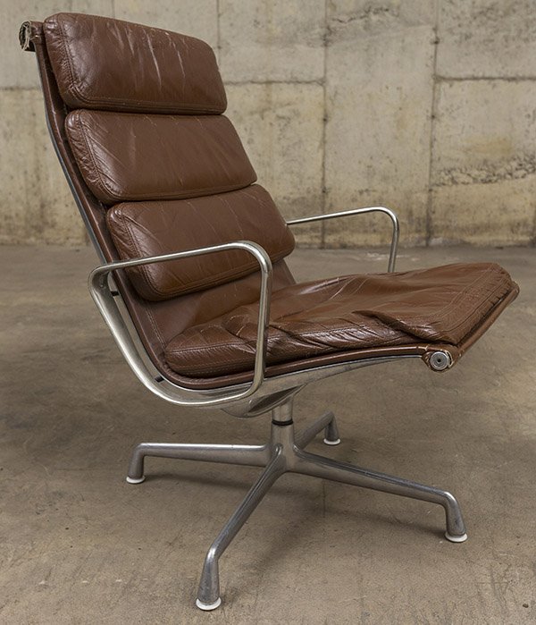 Charles and Ray Eames Soft Pad Chair: Soft pad chair, Herman Miller, 1970's, leather, aluminum, enameled steel, plastic. Size 23.25w x 25d x 34h