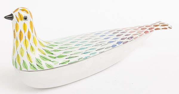 Bitosi/ Raymor Covered Bird: Two piece covered casserole, Raymor, marked Italy to underside. Size 15w X 4.5d X 6.75h.