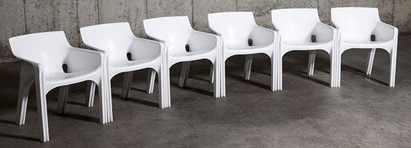 Vigo Magistretti Chairs: Gandhi Chairs, set of six, Artemide, Italy 1970 Size 23.5w x 22d x 29h Seat height 19.5.