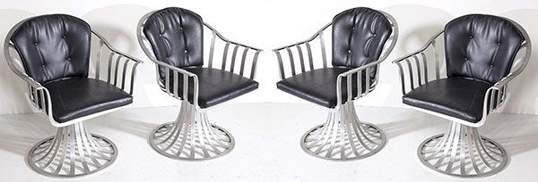Russell Woodard Chairs: Chairs, set of four. Lee L. Woodard and Sons. 1960's Aluminum, vinyl Size 21w x 24d x 28.5h Seat height 17.5h