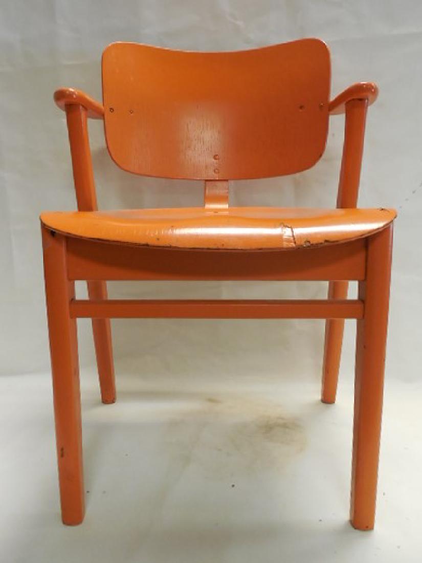 Knoll Assoc Arm Chair, painted orange: 31" H x 23" W x 17" D, signed "Knoll Associates 601 Madison Ave New York"