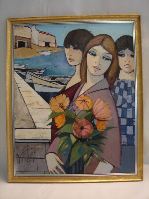 Charles Levier O/C: Charles Levier, French (1920-2004)" Femme aux fleurs, Ch Levier"on verso O/C 30x24, signed, framed