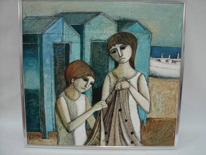 Lucio Ranucci O/C: Lucio Ranucci, Italian, (1925- ) Boy & Girl - blue , O/C 30x28 , signed, Framed