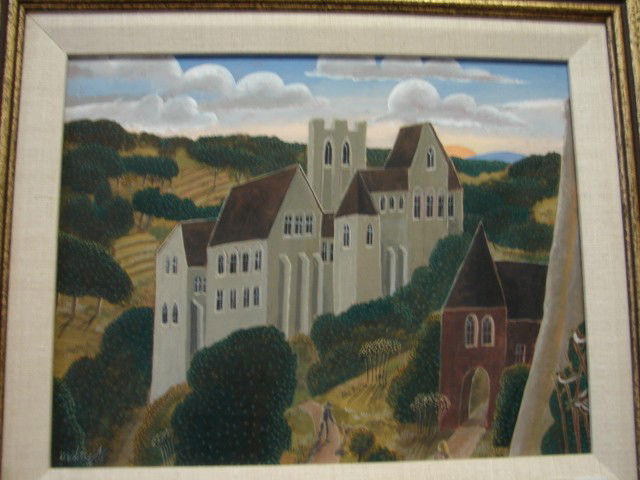 Thomas McNight o/c: Framed o/c signed McKnight(Thomas McNight(American, B.1941) castle estate approx 10.5in x 13in