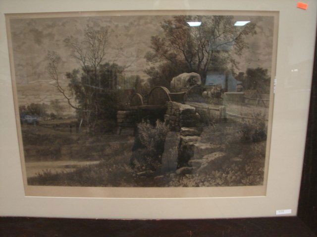 The Old Mill Stream Engraving: Engraving "The Old Mill Stream" AF Bellows