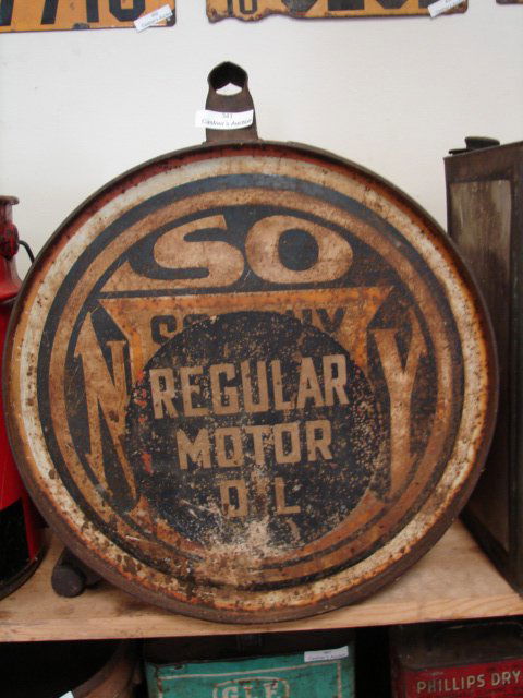 5 gallon SOCONY Regular Motor Oil Can: Old, Round Can
