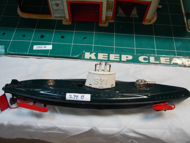 Tin Toy Submarine: Made in Japan, 15" long, Battery powered, 1950's-1960's