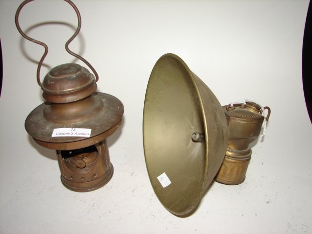Carbide miner lamp & Handled lamp: Large reflector on miners lamp. Possible skater lamp, Miller Co.