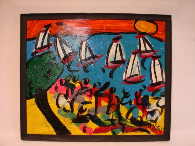 Oil Painting "Hudson Regatta": O/C 24" x 19", signed lr "P Keil", Peter Robert Keil, Germany/NYC, circa: 1960's, Titled "Hudson Regatta"