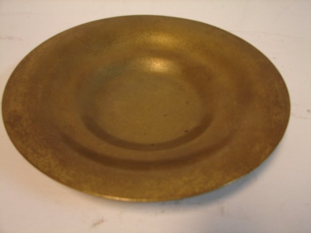 Tiffany Bronze Plate/Bowl: 9" diam x 1.5" deep, marked "Tiffany Studios New York 1703" , orig gold finish to surface, early 20th C