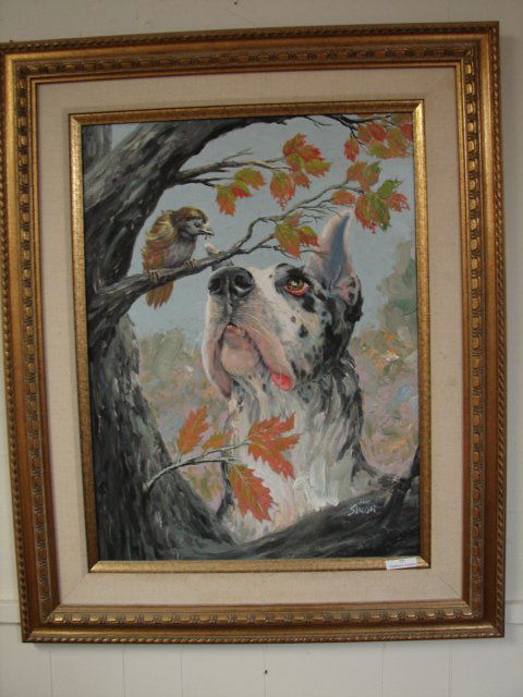 Oil Painting Of A Great Dane: image size is 19" x 25", signed "Joe Simon", mid 20th C