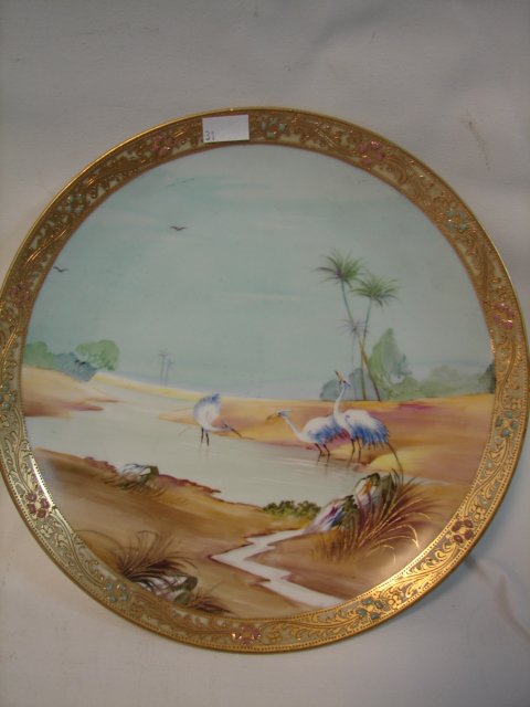 Nippon Decorated Plate: 10"D, hand painted, marked in green "Hand Painted Nippon" early 20th c