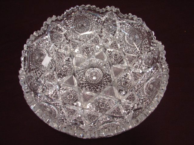 American Brilliant Cut Glass Bowl: 10"Dia x 3"Deep, circa 1900-10s, minor chips to rim