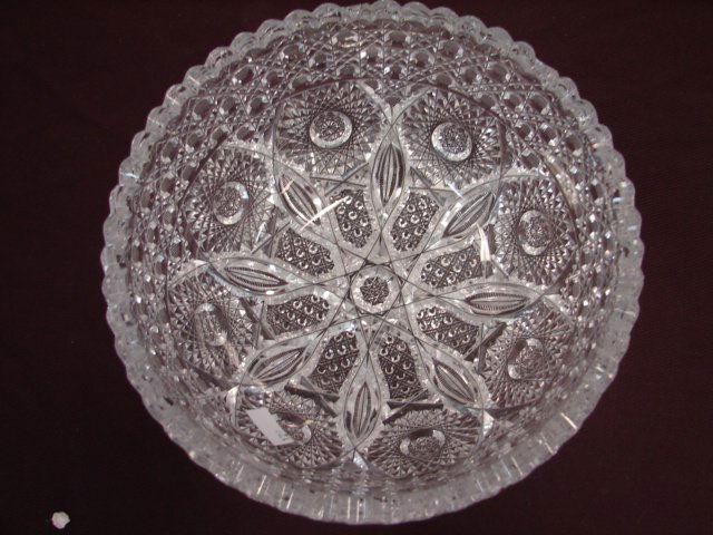 American Brilliant Cut Glass Bowl: 8"dia x 4"Deep, circa 1900-10s, minor chips to rim