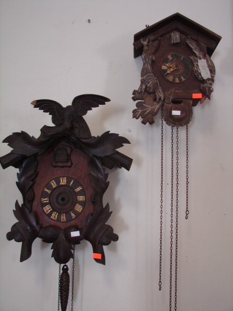 2 Coo-Coo Clocks: German, 20th c, 14" x 13, 13" x 11"